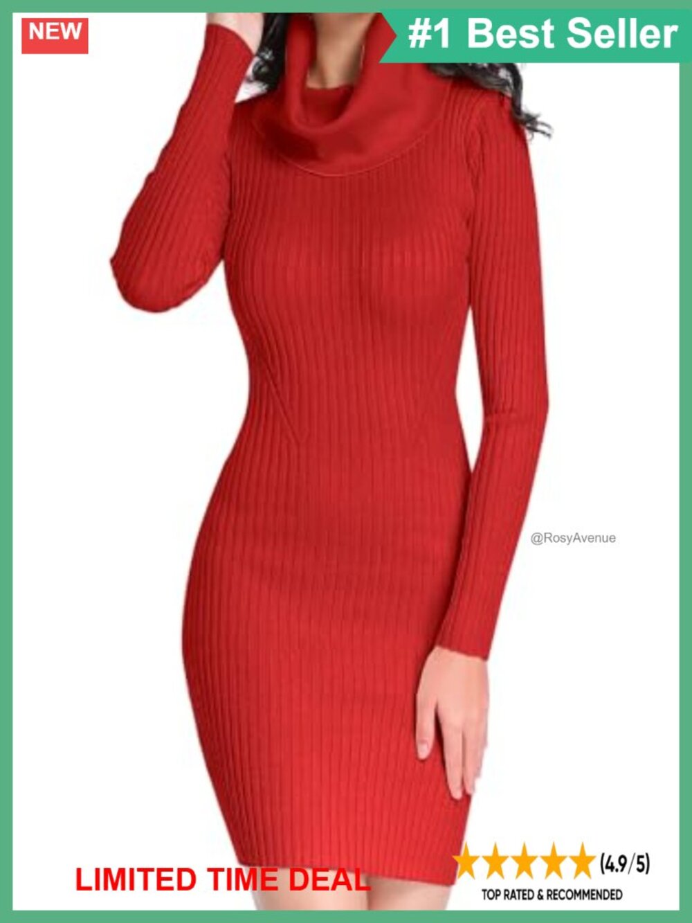 Ribbed Knit Sweater Dress Cowl Neck Midi Bodycon Fall Winter